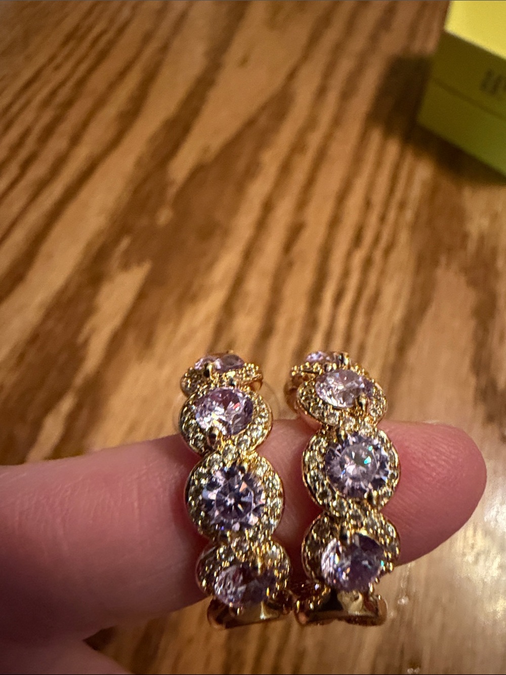 Gold-Tone Pink Crystal Hoop Earrings